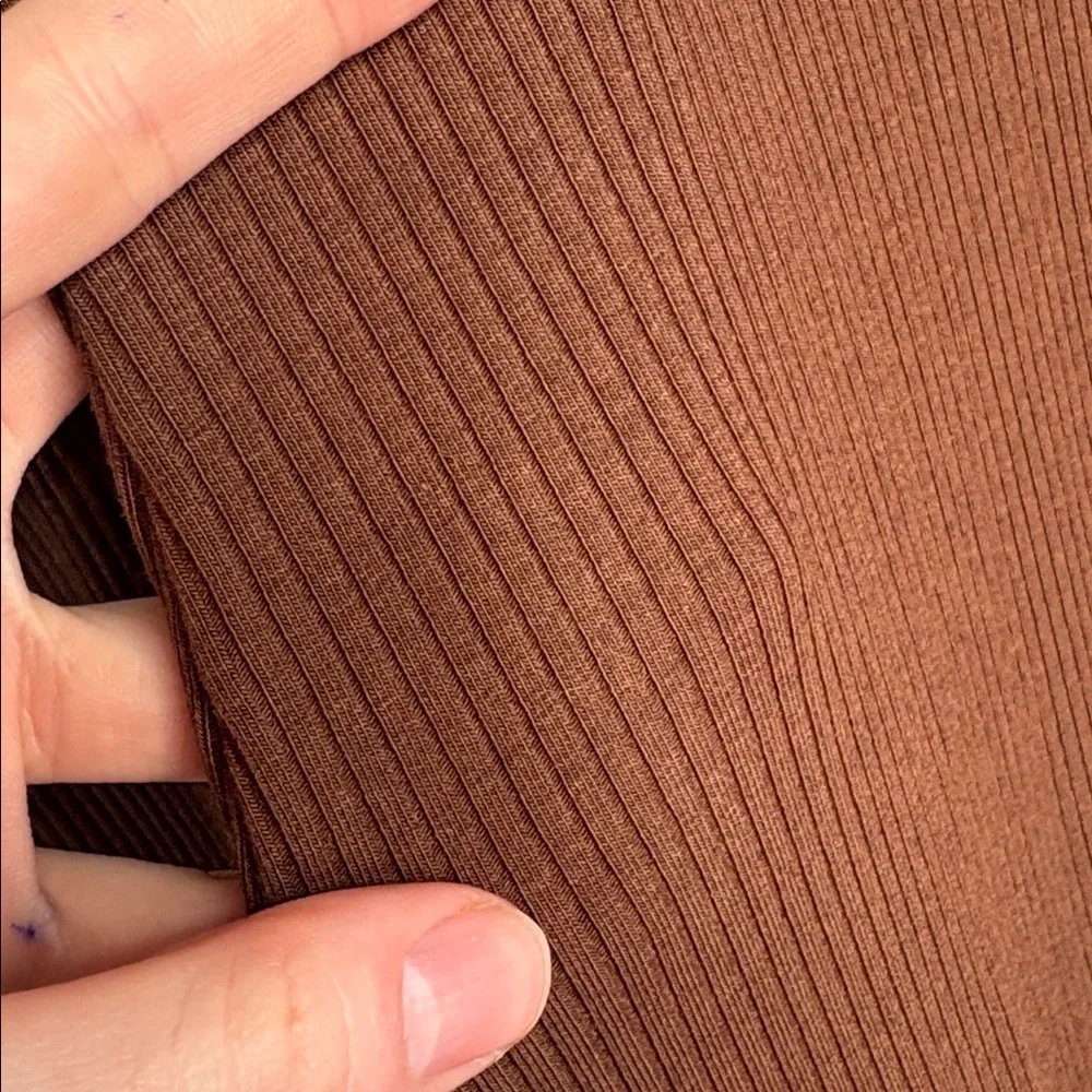 NWT $179 Terez Scoop Neck Long Sleeve Rib Dress in Cafe Brown Midi Size Small - Picture 10 of 10